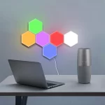 ODISTAR Remote Control Hexagon Wall Light,Smart Wall-Mounted Touch-Sensitive DIY Geometric Modular Assembled RGB led Colorful Light with USB-Power,Used in Bedroom(6-Pack)