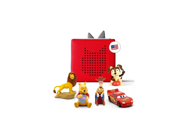 Toniebox Audio Player Starter Set with Woody, Lightning McQueen, Simba, Winnie-The-Pooh, and Playtime Puppy - Listen, Learn, and Play with One Huggable Little Box - Red