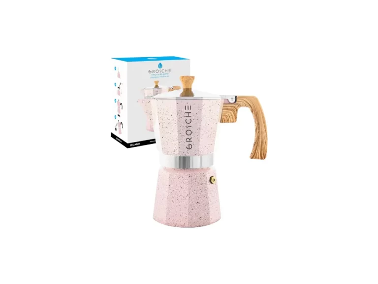 GROSCHE Milano Moka pot, Stovetop Espresso maker, Greca Coffee Maker, Stovetop coffee maker and espresso maker percolator (Pink, 6 cup)