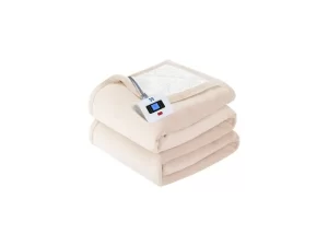 SEALY Electric Blanket Twin Size, Flannel & Sherpa Heated Blanket with 10 Heating Levels & 1-12 Hours Auto Off, Fast Heating Blanket, Machine Washable, Beige, 62x 84 Inch