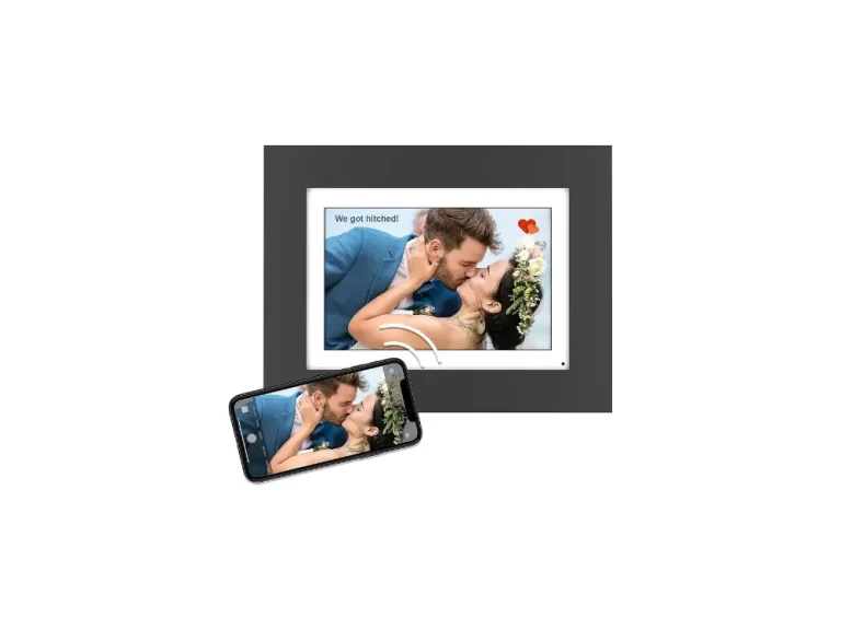Simply Smart Home Photoshare 8” WiFi Digital Picture Frame, Send Pics from Phone to Frames, 8 GB, Holds 5,000+ Photos, HD Touchscreen, Black Wood Frame, Easy Setup, No Fees