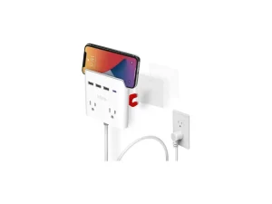 iHome Power Reach Multiple Plug Outlet Extender with 2 Outlets, 4-Port USB Wall Charger (1 USB C, 3X USB A), 6 Ft Extension Cord and Magnetic Wall Mount