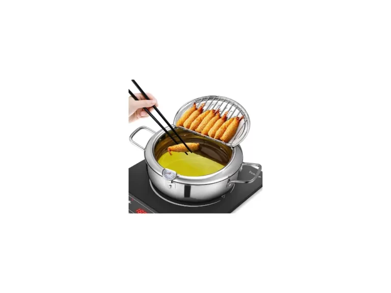 LEPO Deep Fryer Pot, 3.4L Japanese Tempura Deep Fryer Pot, 304 Stainless Steel Frying Pot With Thermometer,Lid And Oil Drip Drainer Rack for French Fries,Chicken,Fish and Shrimp