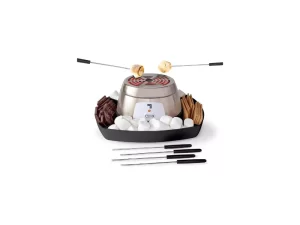 SHARPER IMAGE Electric Tabletop S'mores Maker for Indoors, 8-Piece Set, Includes 6 Skewers & 4 Serving Compartments, Easy Cleaning & Storage, Tabletop Marshmallow Roaster, Family Fun, Halloween