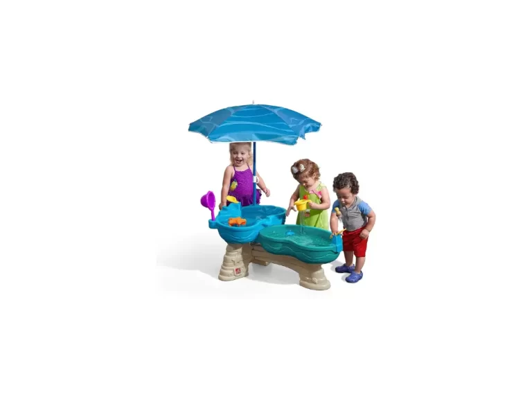 Step2 Spill & Splash Seaway Water Table Kids Dual-Level Water Play Table with Umbrella & 11-Pc Accessory Set Large Water Table