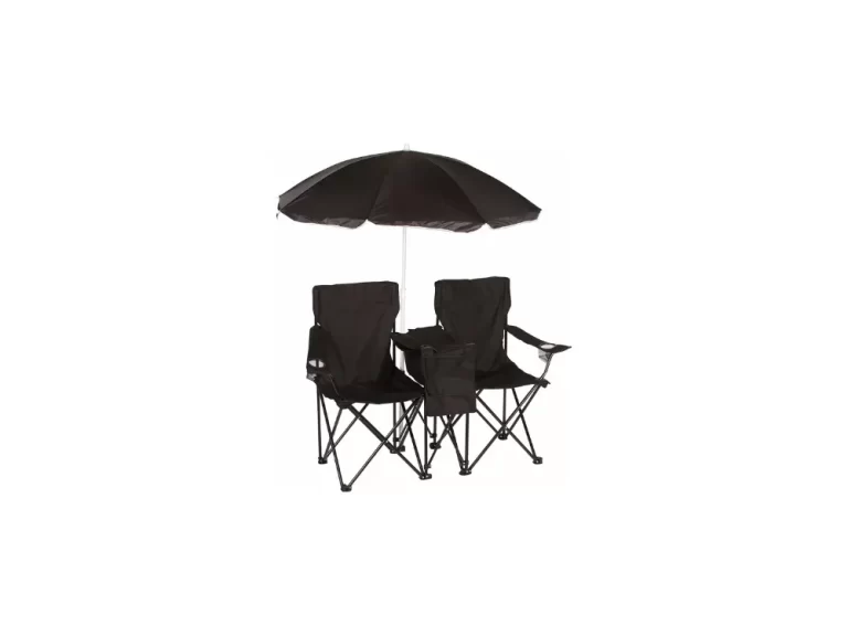 Trademark Innovations Double Folding Camp and Beach Chair with Removable Umbrella and Cooler, Black