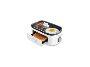 GreenLife 3-in-1 Breakfast Maker Station, Healthy Ceramic Nonstick Dual Griddles for Eggs Meat Sausage Bacon Pancakes and Breakfast Sandwiches