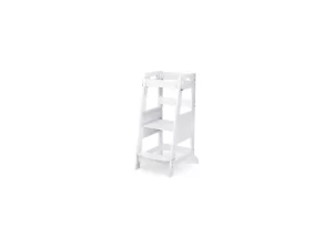 TOETOL Bamboo Toddler Step Stool Kitchen Learning Stool for Kids Helper StandingTower 3 Height Adjustable for Kitchen Counter & Bathroom Sink with Safety Rail,White