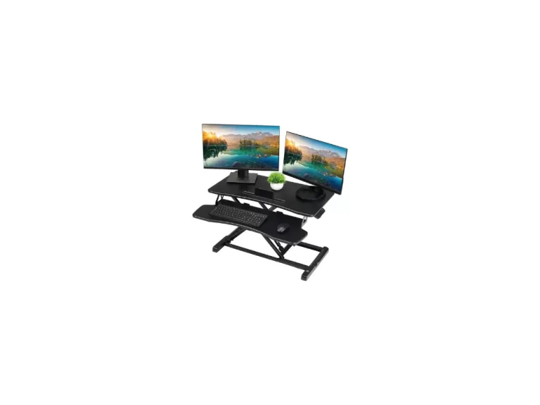 TechOrbits Standing Desk Converter-32-inch Height Adjustable, MDF Wood, Sit Riser-Black, 32.webp