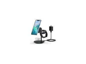 3 in 1 Wireless Charging Station for Apple Device, Standard 15W Fast Wireless Mag-Safe Charger Stand with QC3.0 Adapter for iPhone 15 14 13 12 Pro