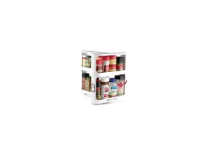 Cabinet Caddy (White Pull-and-Rotate Spice Rack Organizer 2 Double-Decker Shelves Modular Design Non-Skid Base Stores Prescriptions, Essential Oils 10.8 H x 5.25 W x 10.8 D.webp