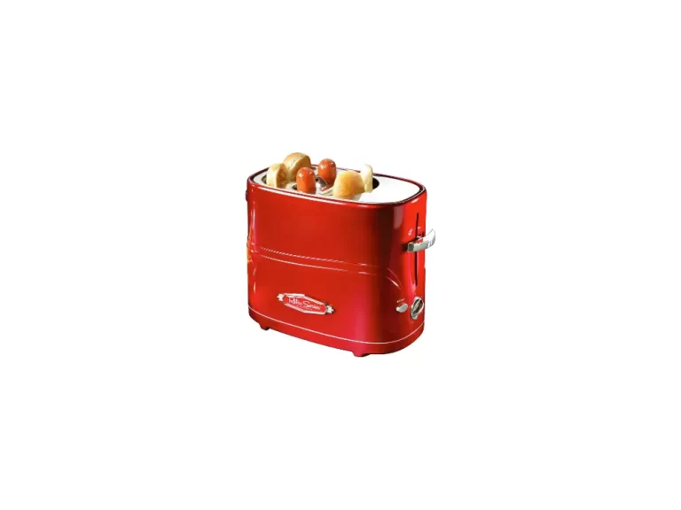 Nostalgia 2 Slot Hot Dog and Bun Toaster with Mini Tongs, Retro Toaster, Cooker that Works Chicken, Turkey, Veggie Links, Sausages Brats, Metallic Red