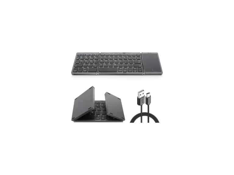 Achort Foldable Bluetooth Keyboard, Tri- Folding Portable Wireless Keyboard with Touchpad, USB Rechargable BT Wireless Keyboard for Android, Windows System Laptop Tablet Smartphone