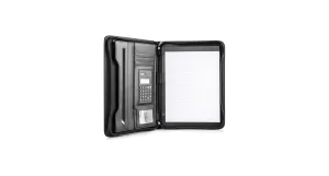 Cossini Black Superior Vegan Leather Business Portfolio with Zipper.
